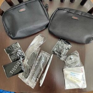 2 Tumi Delta Black Canvas Travel Pouches Business Toiletries 7”x5”